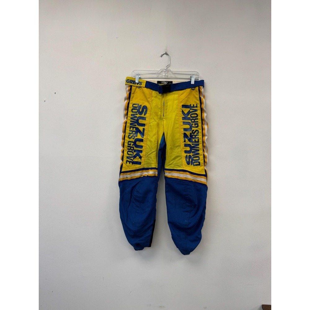 Vintage Suzuki‎ Racing Pants Mens Medium Yellow Blue Griff Motocross USA 80s
